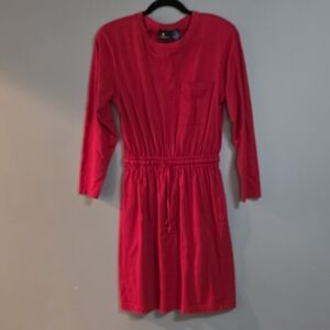 Long Sleeve Vintage Drawstring Red Dress